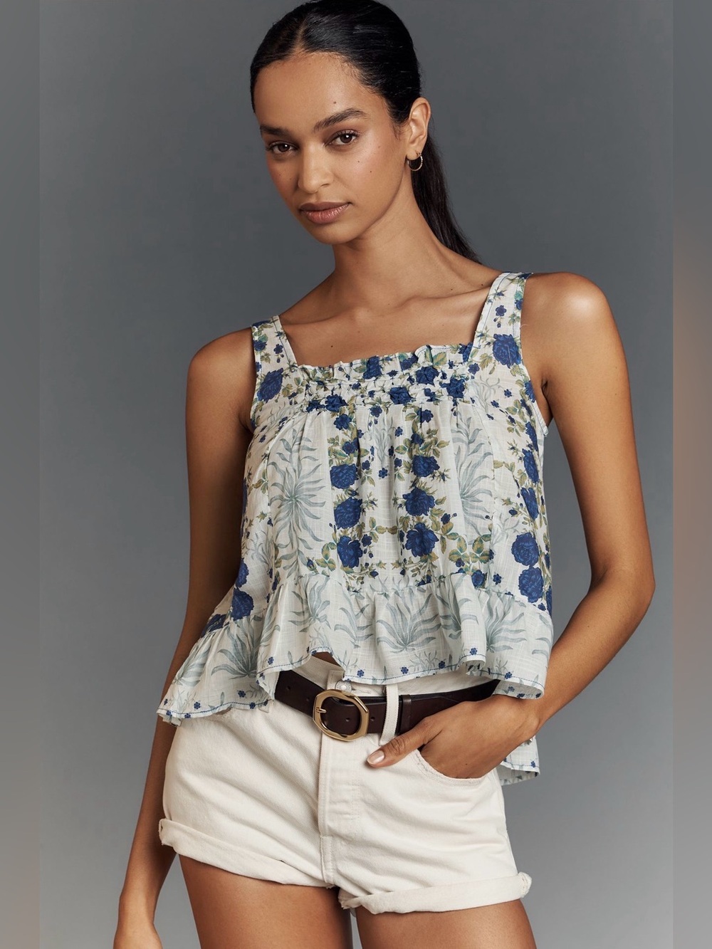 Anthropologie Maeve blue mixed print swing tank- size Small- like new condition